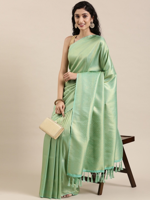 

The Chennai Silks Green & Gold-Toned Floral Zari Art Silk Fusion Saree