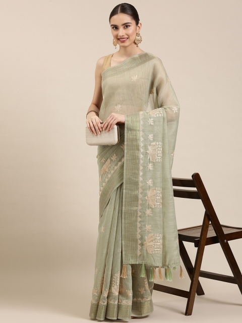 

The Chennai Silks Green & Cream-Coloured Embellished Zari Pure Cotton Saree