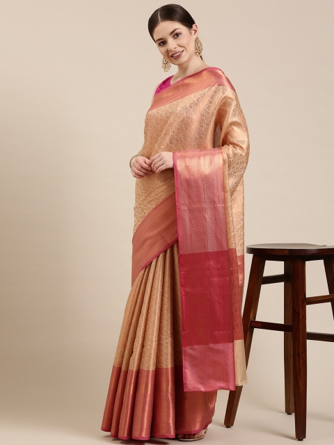 

The Chennai Silks Cream-Coloured & Pink Woven Design Zari Organza Banarasi Saree