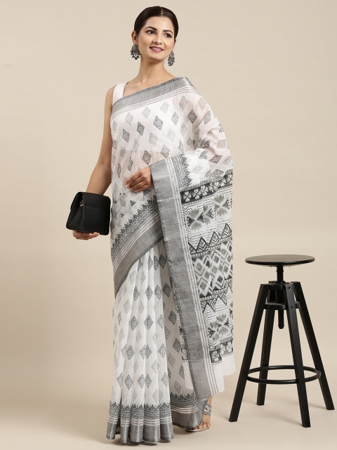 

The Chennai Silks White & Grey Floral Zari Pure Cotton Saree