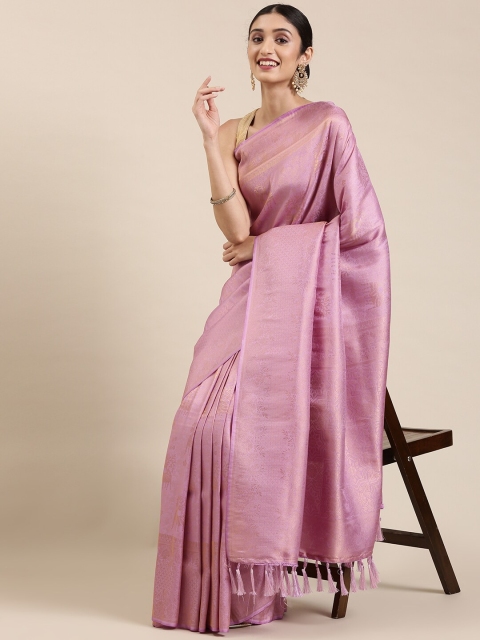 

The Chennai Silks Lavender & Gold-Toned Floral Zari Art Silk Fusion Saree