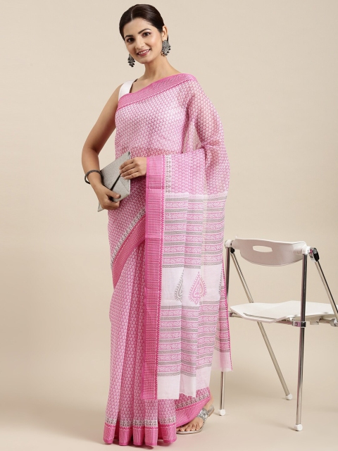 

The Chennai Silks Pink & White Floral Pure Cotton Saree