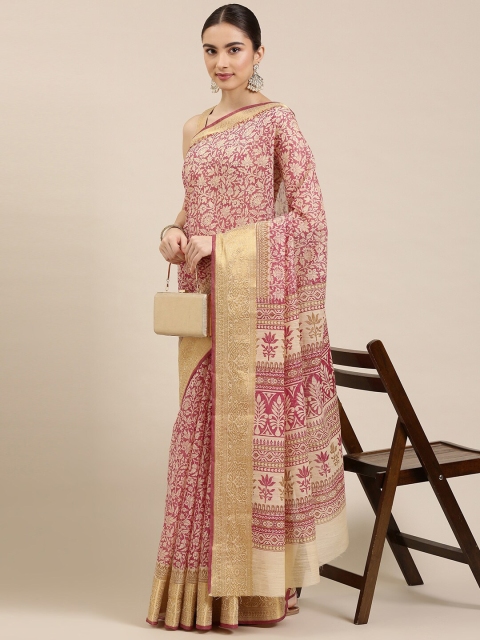 

The Chennai Silks Burgundy & Gold-Toned Floral Zari Pure Cotton Saree
