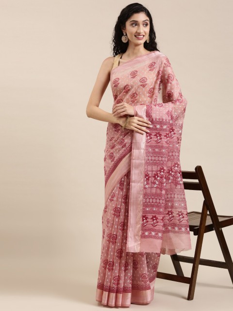 

The Chennai Silks Pink Floral Zari Pure Cotton Saree