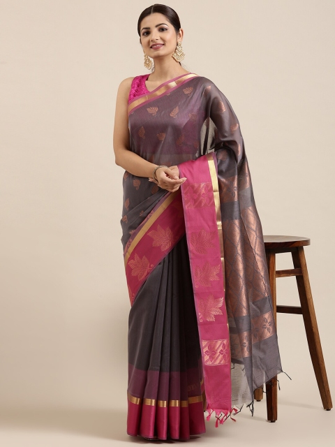 

The Chennai Silks women Grey & Pink Ethnic Motifs Zari Silk Saree