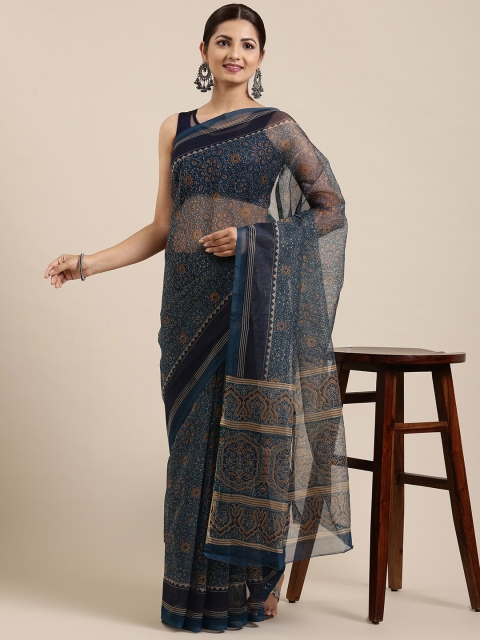 

The Chennai Silks Navy Blue & Beige Supernet Kota Saree