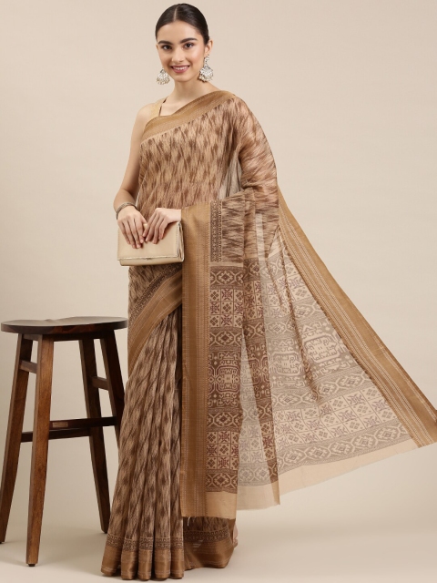 

The Chennai Silks Brown & Gold-Toned Zari Pure Cotton Fusion Saree
