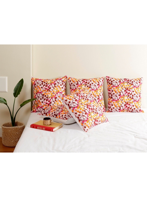 

HANDICRAFT PALACE White & Orange Set of 5 Floral Square Cushion Covers