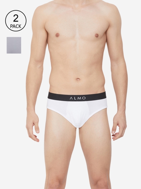 

Almo Wear Men Pack Of 2 White & Grey Solid Modal Basic Briefs