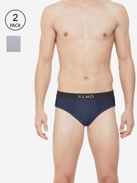 

Almo Wear Men Pack Of 2 Navy Blue & Grey Solid Micromodal Basic Briefs