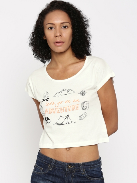 

Flying Machine Women Off-White Printed Crop T-shirt