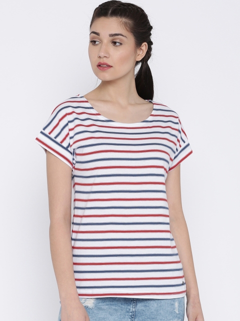 

Flying Machine Women White & Red Striped Round Neck T-Shirt