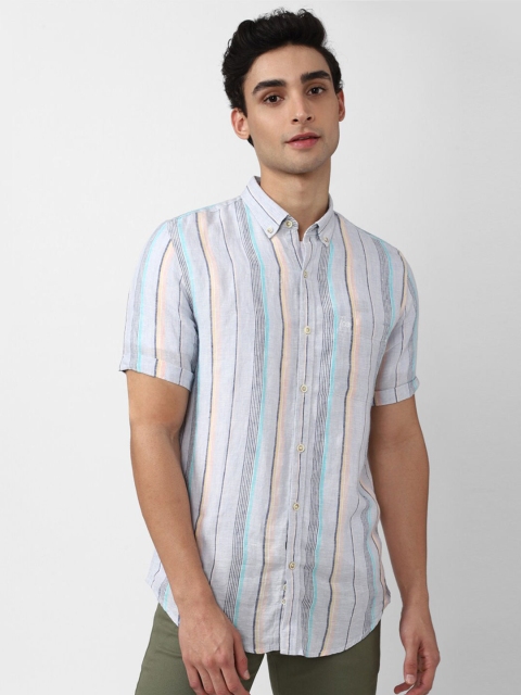 

Peter England Casuals Men Grey Slim Fit Striped Casual Shirt