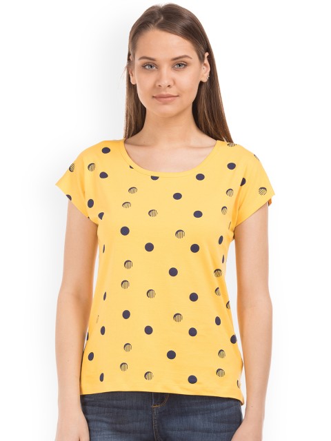 

Flying Machine Women Yellow Printed Round Neck T-shirt