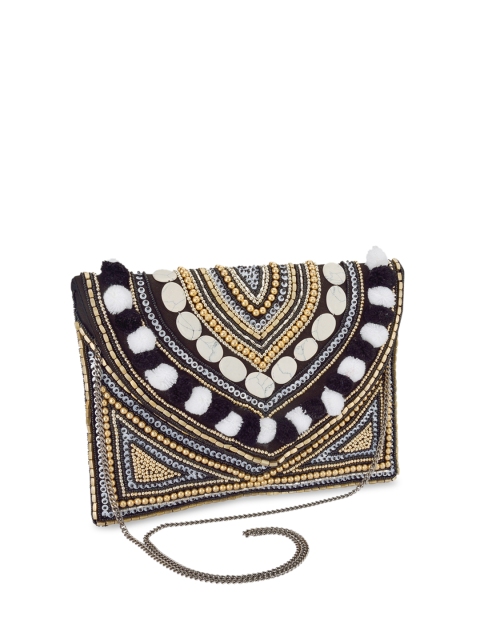 

INAAYA Black & Yellow Embellished Envelope Clutch Boho bag