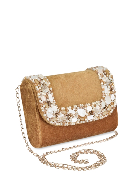 

INAAYA Gold-Toned & White Embellished Envelope Clutch