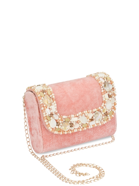 

INAAYA Pink & Gold-Toned Embellished Envelope Clutch
