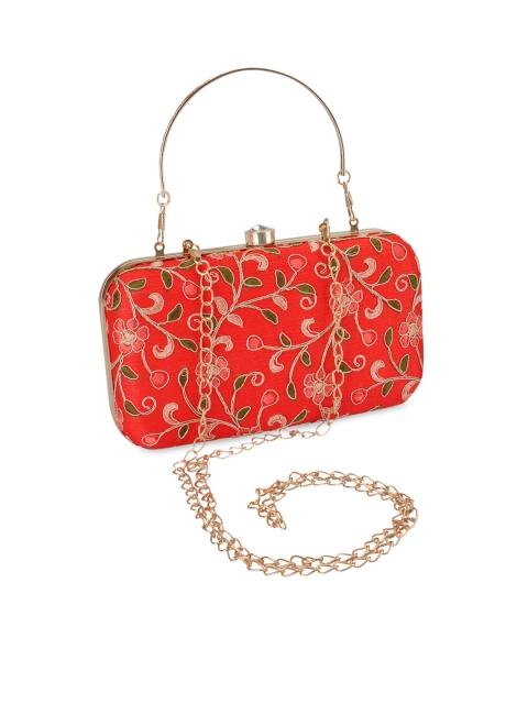 

INAAYA Red & Green Embroidered Box Clutch