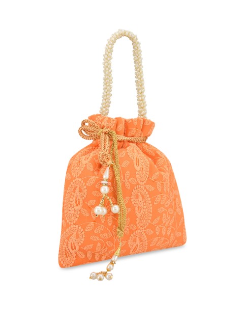 

INAAYA women Orange Embroidered Potli Clutch