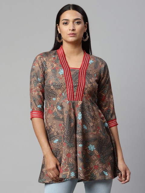 

Ahalyaa Women Brown & Black Floral Printed Cotton Tunic