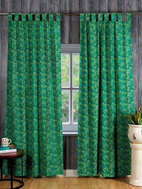 

HANDICRAFT PALACE Green & Blue Set of 2 Floral Door Curtain