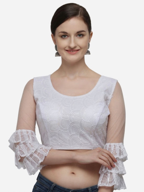 

LINARO LIFESTYLES Women White Sequins Embellished Saree Blouse