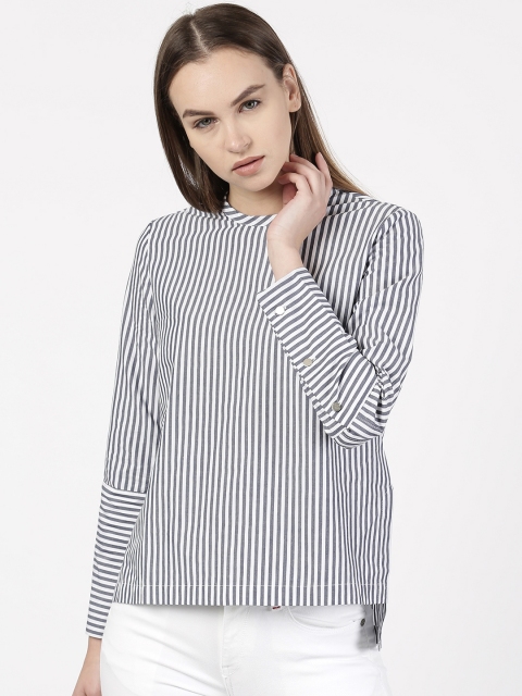 

ether Women Grey & White Striped High-Low Top