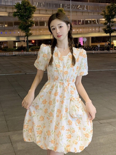

La Aimee White & Orange Floral Printed Fit and Flare Dress