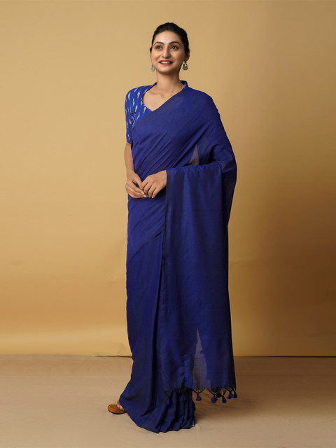 

Unnati Silks Navy Blue Pure Linen Jamdani Saree