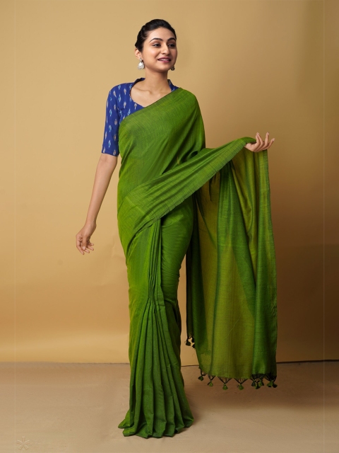 

Unnati Silks Green Pure Linen Jamdani Saree
