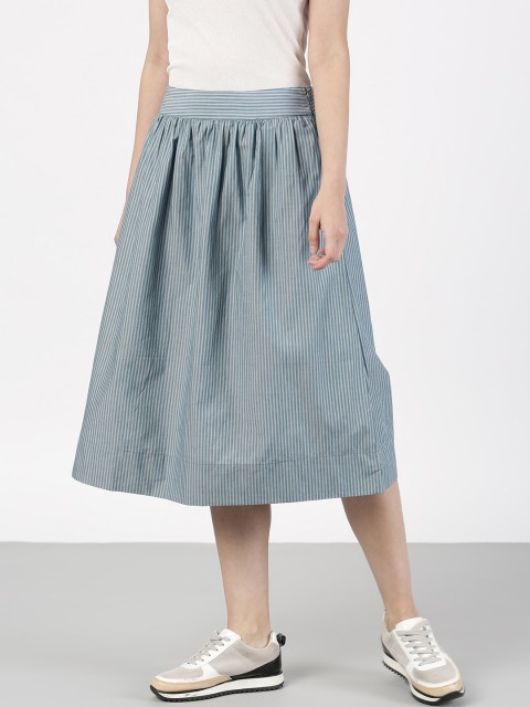 

ether Grey & White Striped A-Line Pure Cotton Skirt