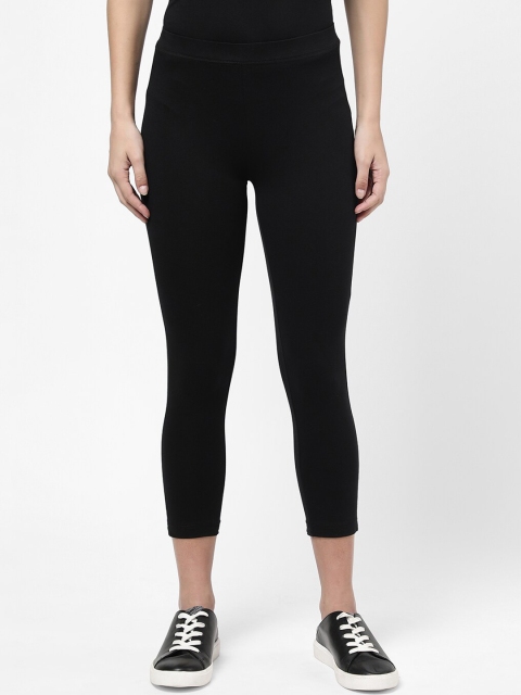 

R&B Women Black Solid Three Fourth Length Cotton Leggings