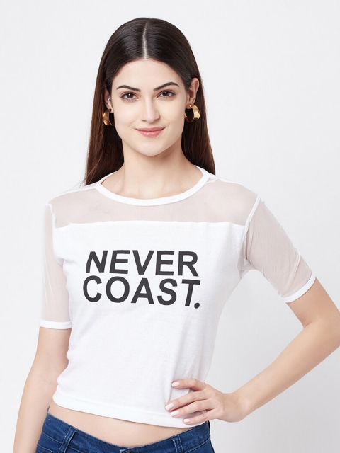 

ELEGANCE Women White Typography Printed T-shirt