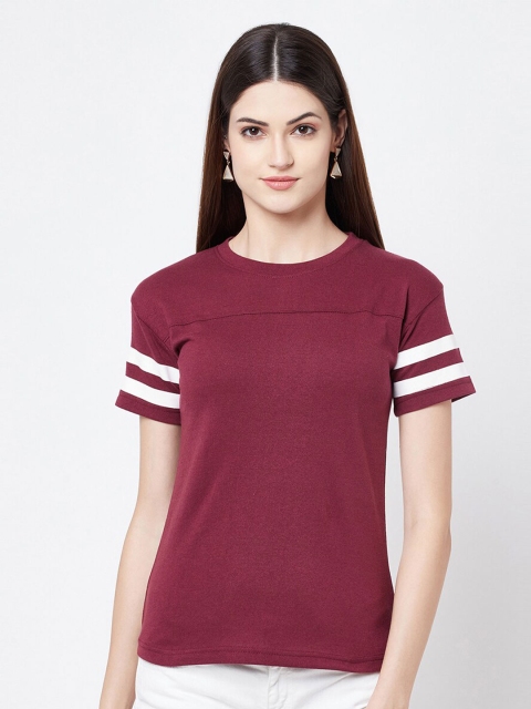 

ELEGANCE Women Maroon Striped T-shirt