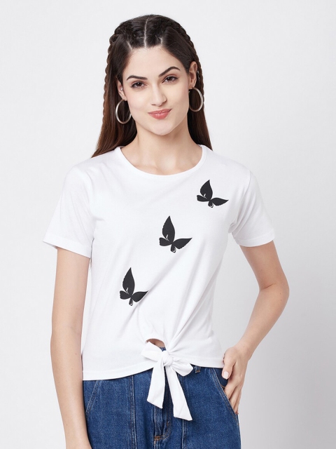 

ELEGANCE Women White Printed T-shirt