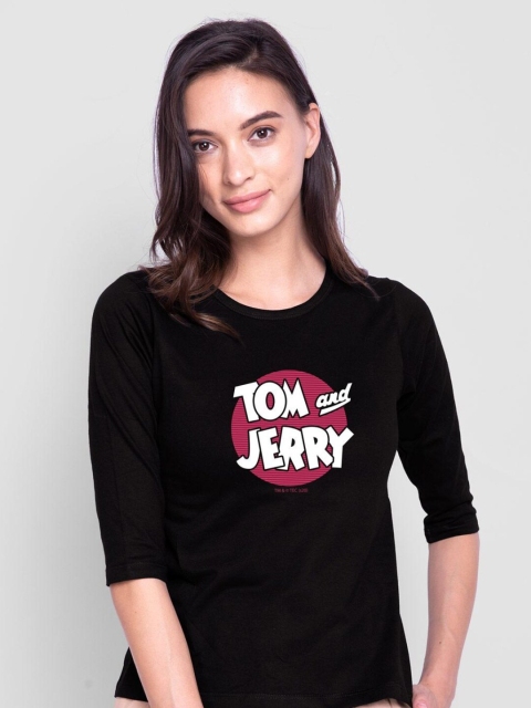 

Bewakoof Women Black Typography Printed Pure Cotton Slim Fit T-shirt