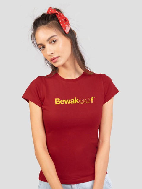 

Bewakoof Women Red Pure Cotton Slim Fit T-shirt