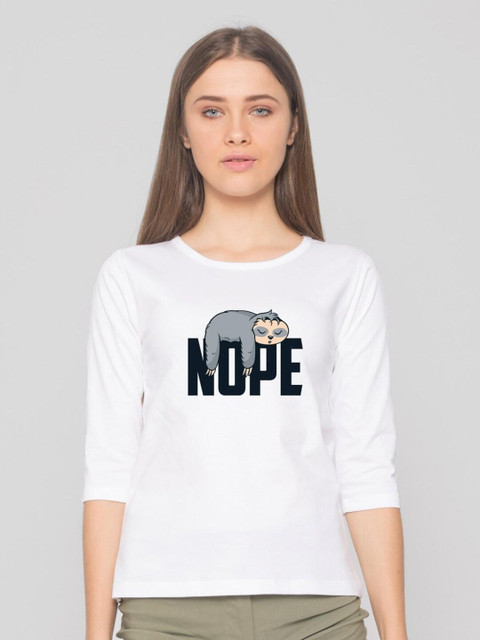 

Bewakoof Women White Typography Printed Pure Cotton Slim Fit T-shirt