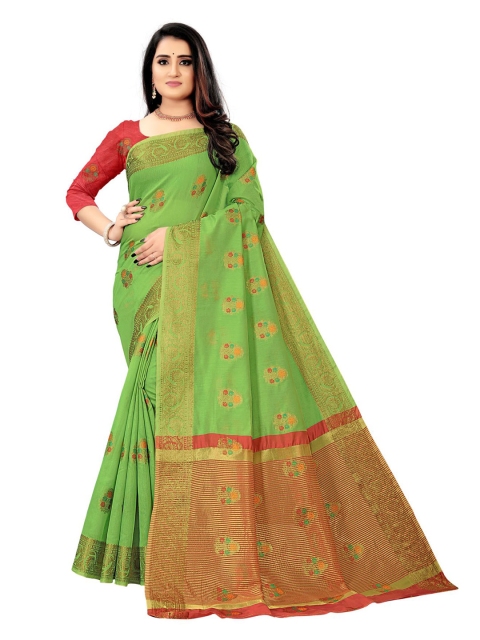 

KAITHY CREATION Green & Red Woven Design Zari Silk Cotton Saree