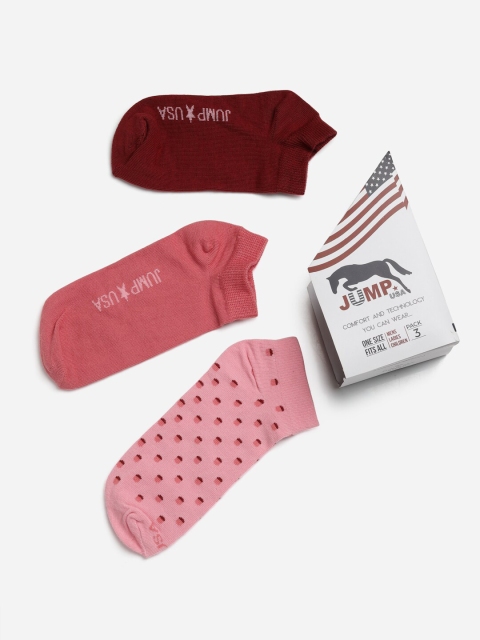 

JUMP USA Women Pack Of 3 Assorted Ankle Socks, Red