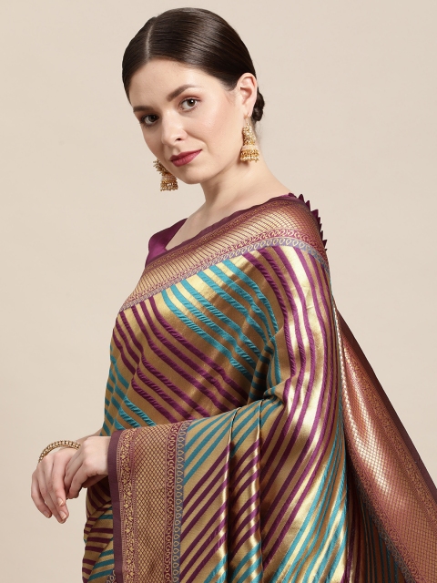

Saree mall Purple & Teal Leheriya Print Silk Blend Kanjeevaram Sarees