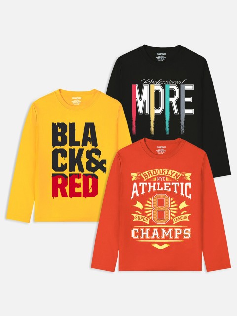 

Trampoline Boys Yellow & Orange Pack Of 3 Typography Printed T-shirt