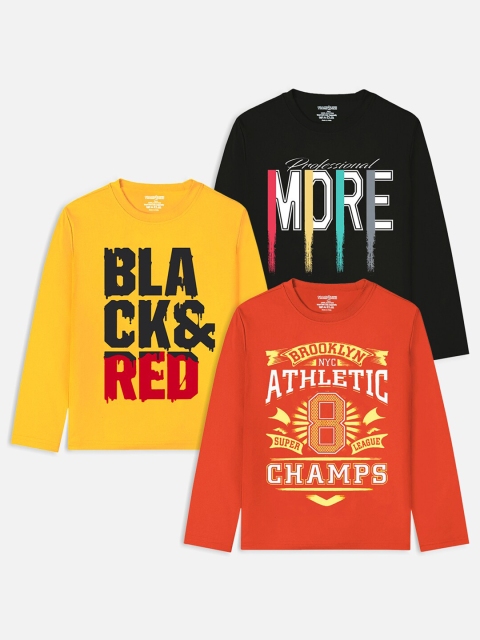 

Trampoline Pack of 3 Boys Yellow & Orange Typography Printed Cotton T-shirt