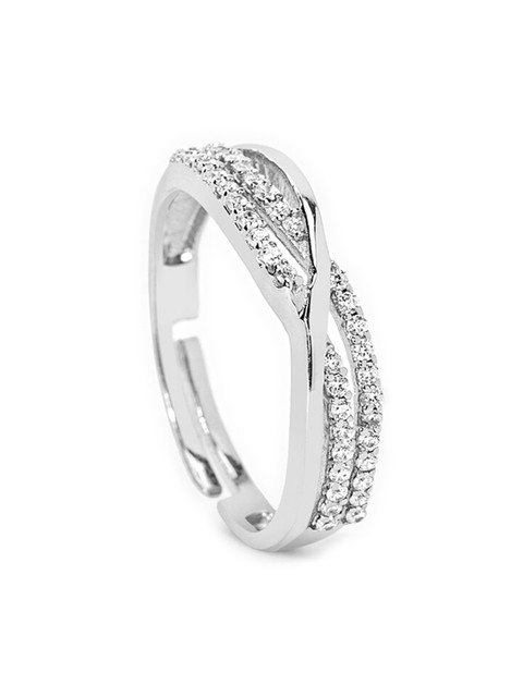 

Mikoto by FableStreet Rhodium-Plated 925 Sterling Silver CZ Studded Adjustable Finger Ring