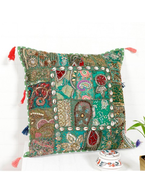 

HANDICRAFT PALACE Green & Red Embroidered Square Cushion Covers