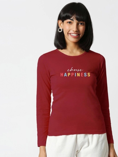 

Bewakoof Women Red Typography Printed Pure Cotton Slim Fit T-shirt