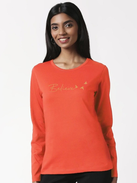 

Bewakoof Women Red Typography Printed Pure Cotton Slim Fit T-shirt