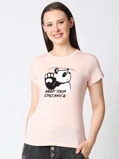 

Bewakoof Women Pink Printed Pure Cotton T-shirt
