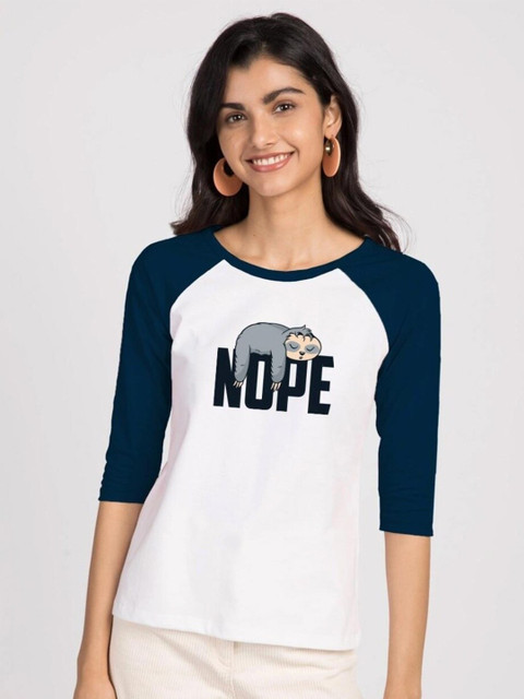 

Bewakoof Women Blue Printed Pure Cotton Slim Fit T-shirt