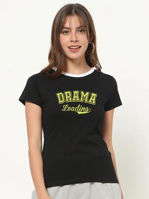 

Bewakoof Women Black Typography Printed Pure Cotton T-shirt